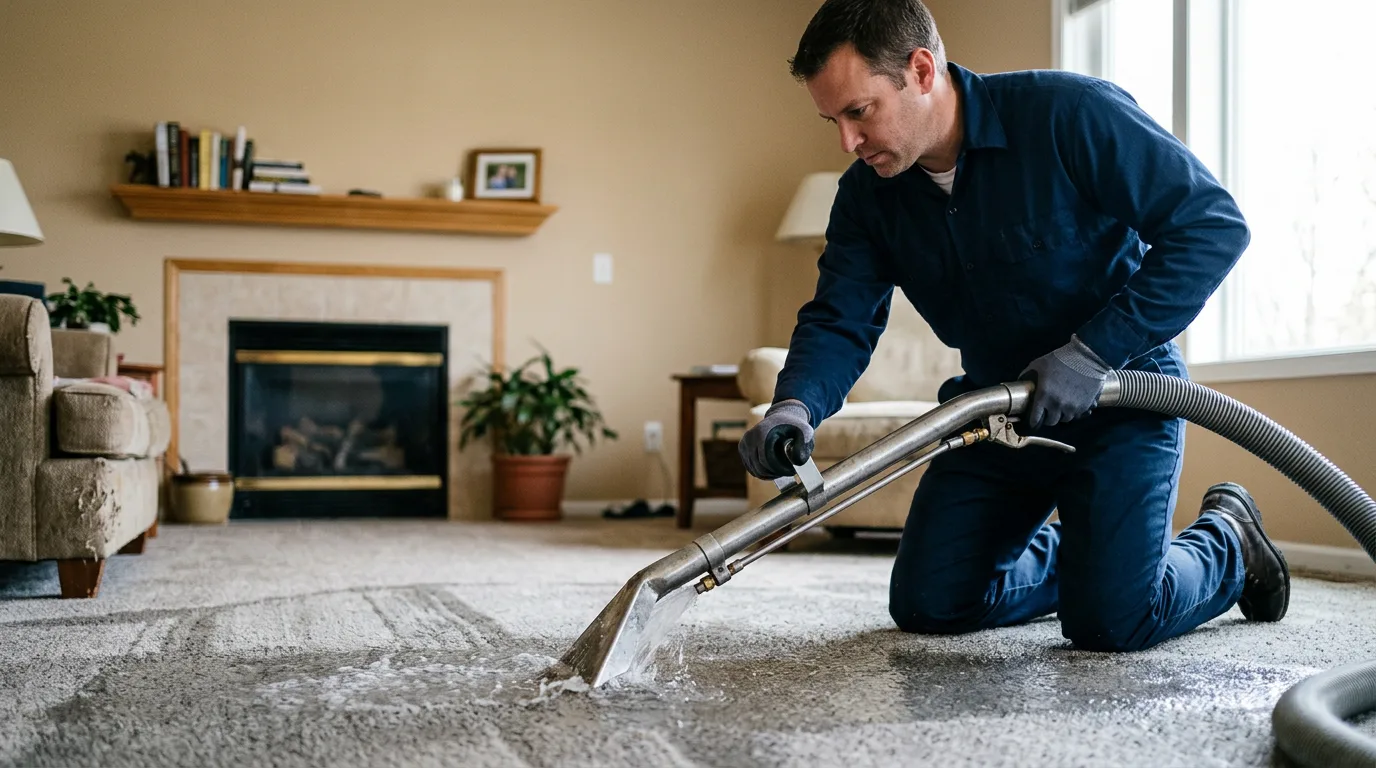 Water damage restoration technician working near Wanette, OK